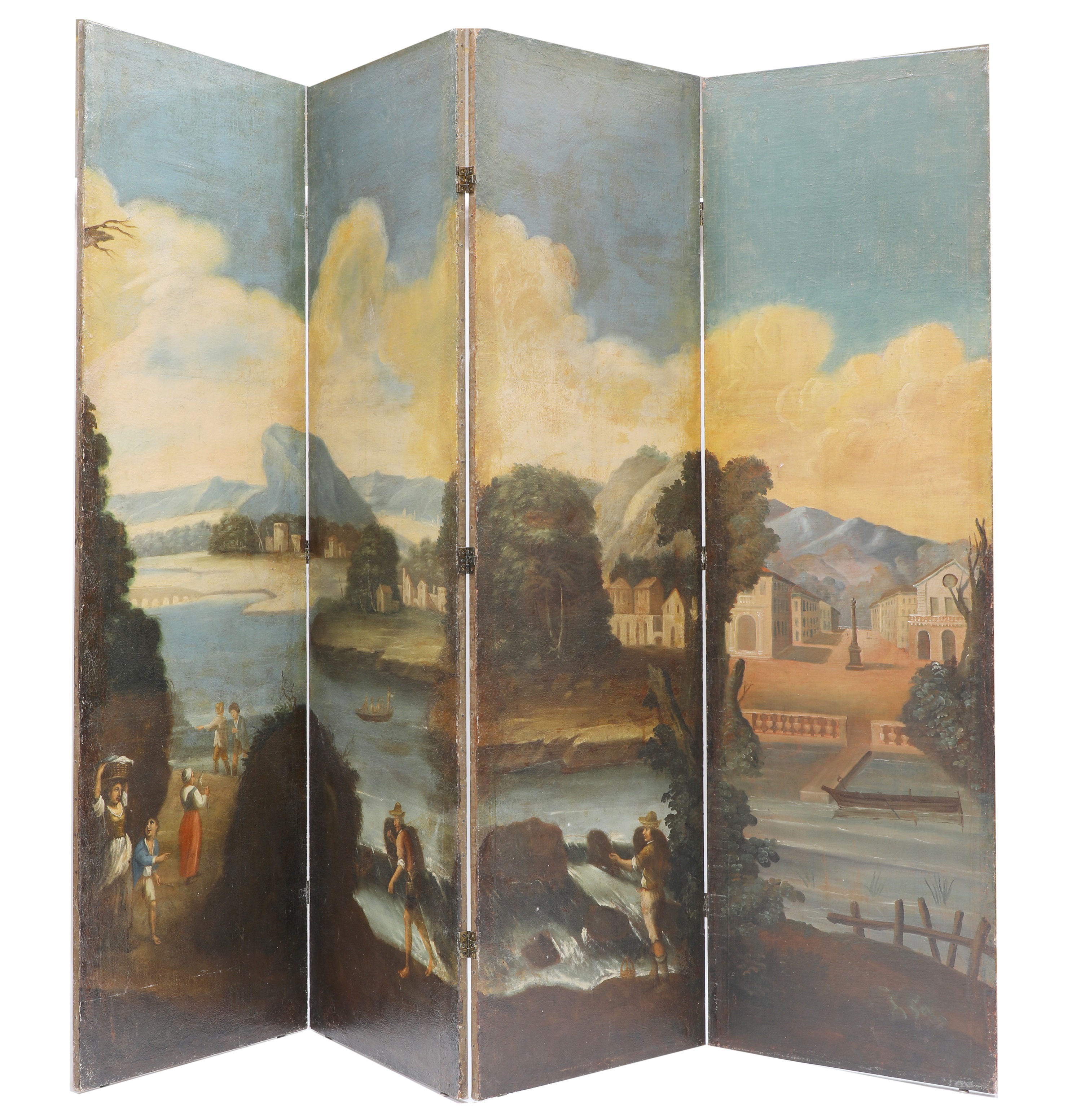 A large painted four-fold screen